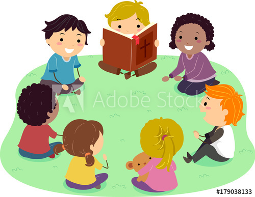 Stickman Kids Bible Reading Illustration.