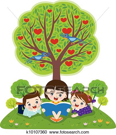 Children reading books Clipart.