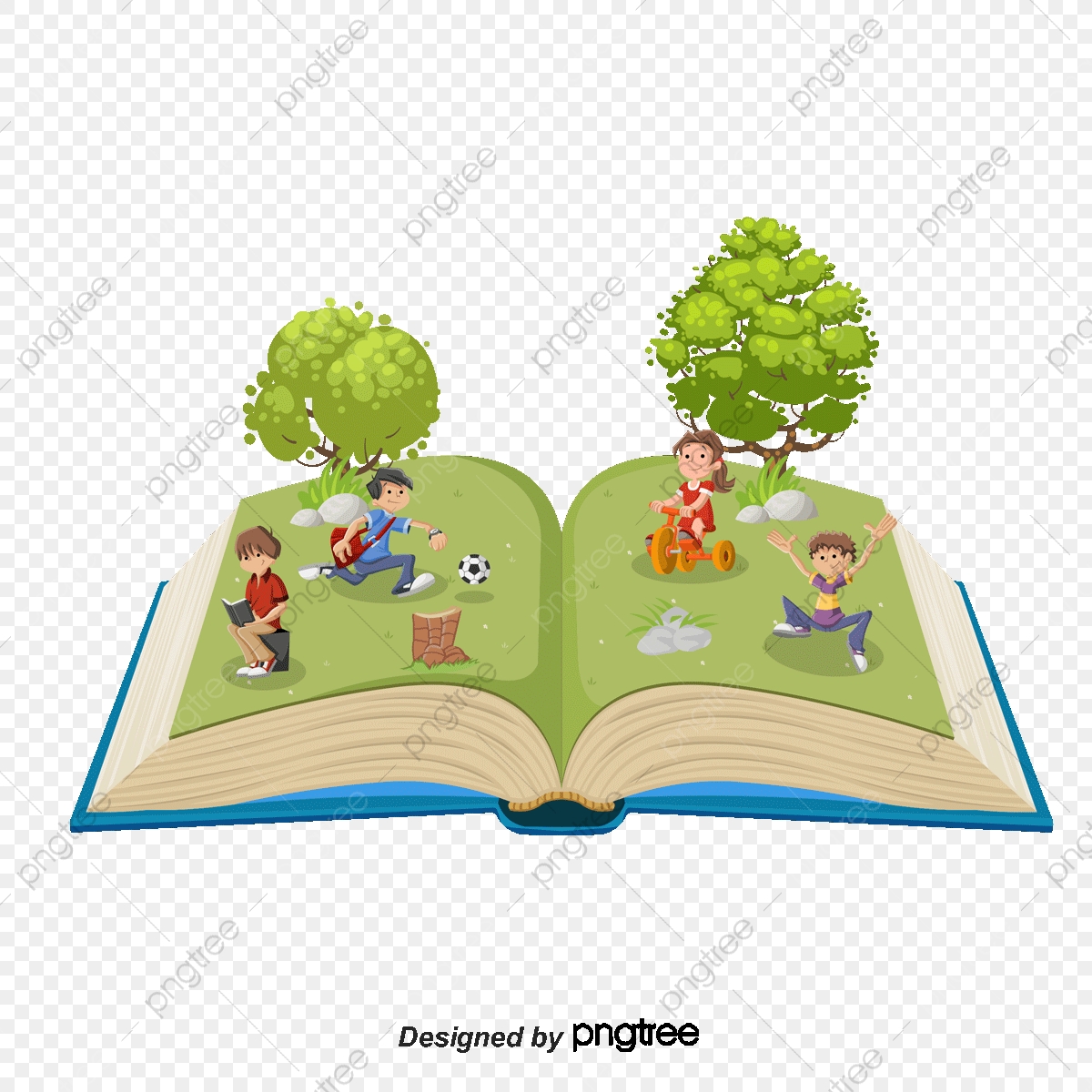 Vector Tree With Cartoon Childrens Books, Tree Clipart, Cartoon.