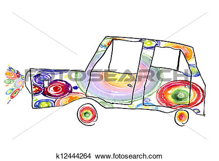 Drawings of children's drawing of the car k12444264.