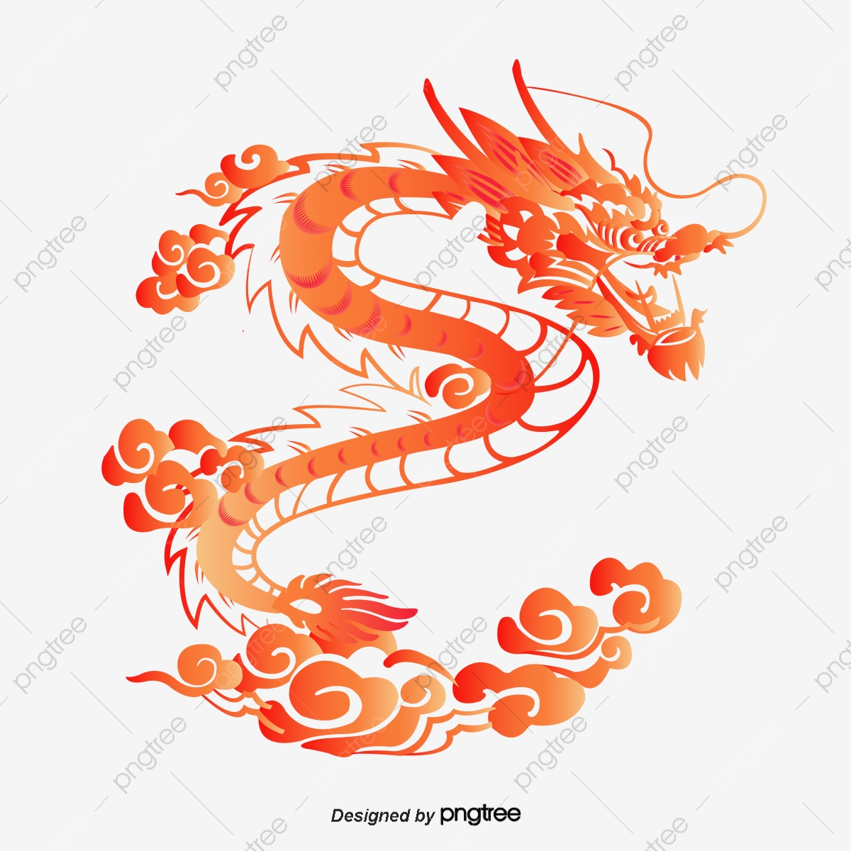 Vector Chinese Dragon, Red, Coloring, Dragon PNG Transparent Clipart.