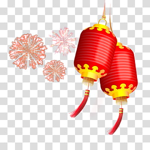 Red and brown paper lanterns illustration, Lantern Chinese New Year.