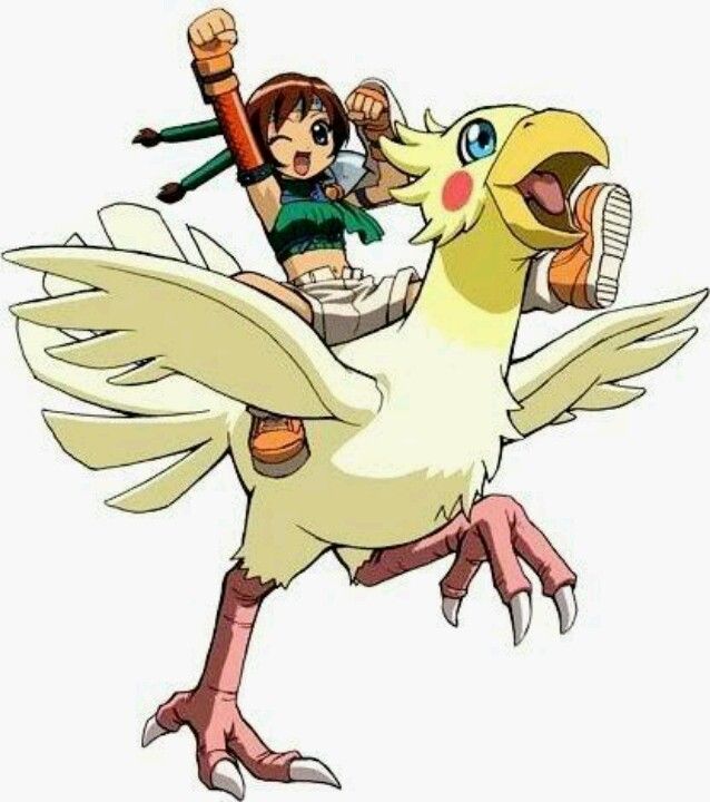 Yuffie riding a chocobo (probably has my Materia , too.