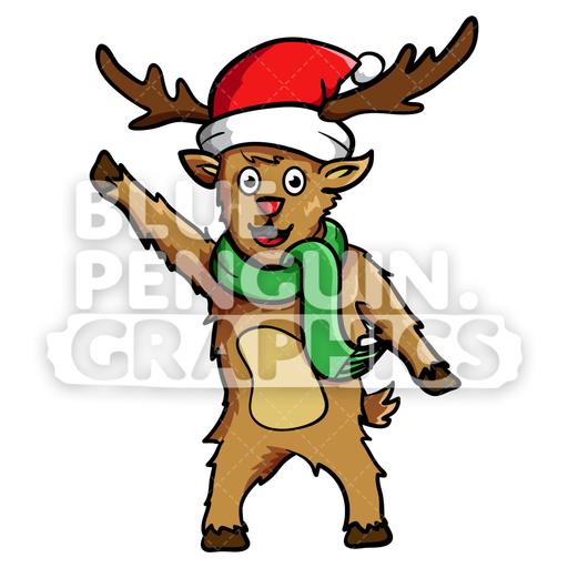 Reindeer Waving Christmas Vector Cartoon Clipart Illustration.