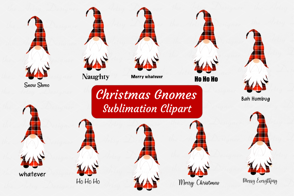 Christmas Gnomes Buffalo Plaid Sublimation ClipArt Bundle.