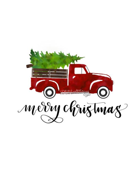 Red Truck With Christmas Tree Clipart.