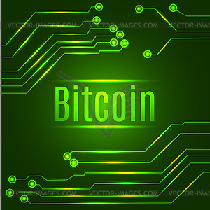 Green bitcoin digital currency concept on circuit.