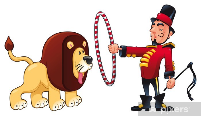 Lion Tamer with lion. Vector circus illustration. Wall Mural.