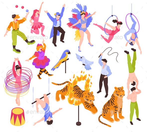 Circus Performers Isometric Set.