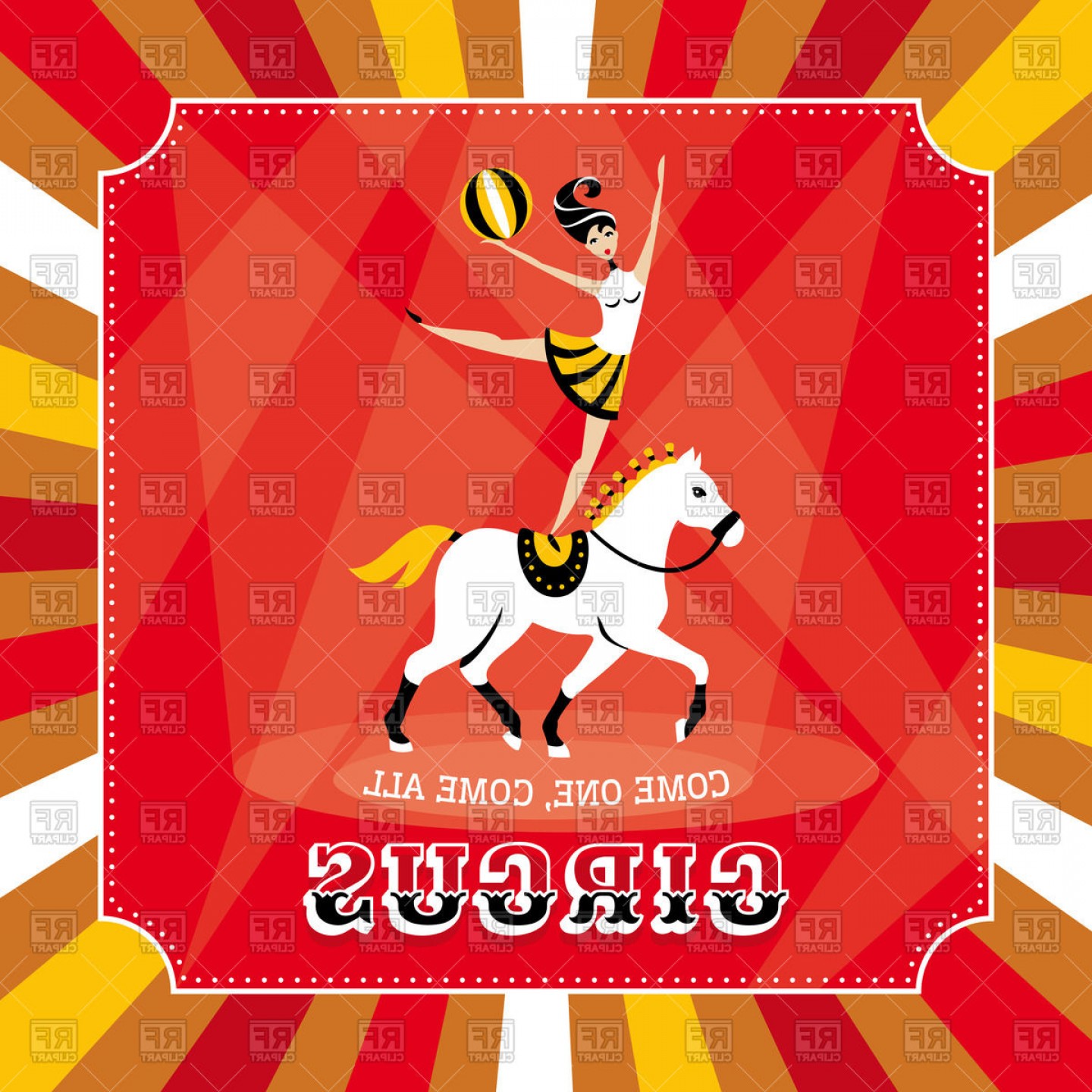 Circus Poster Acrobat Girl On Horse Vector Clipart.