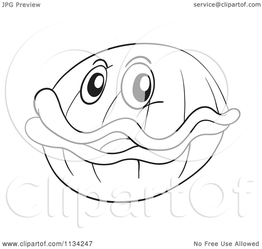 Cartoon Of A Black And White Clam.