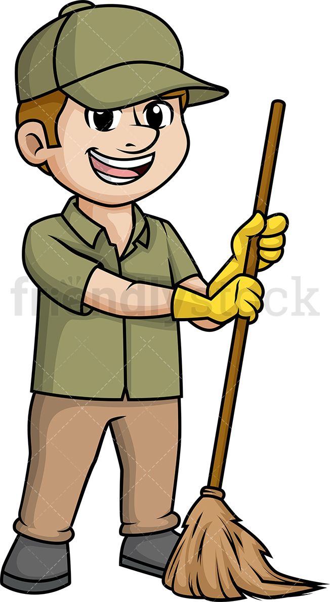 Man Sweeping The Floor With Broom in 2019.