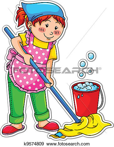 Clip Art of Cartoon Home Miscellaneous Mop k8958298.