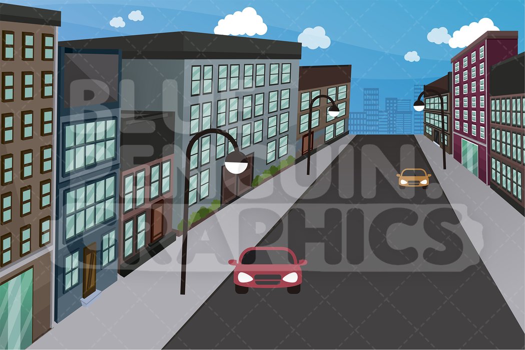 City Street With Cars Graphic Background Clipart.