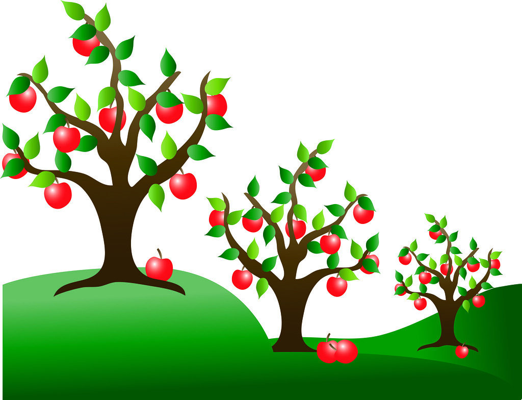 Clip Art Illustration of Apple Trees in an Orchard.