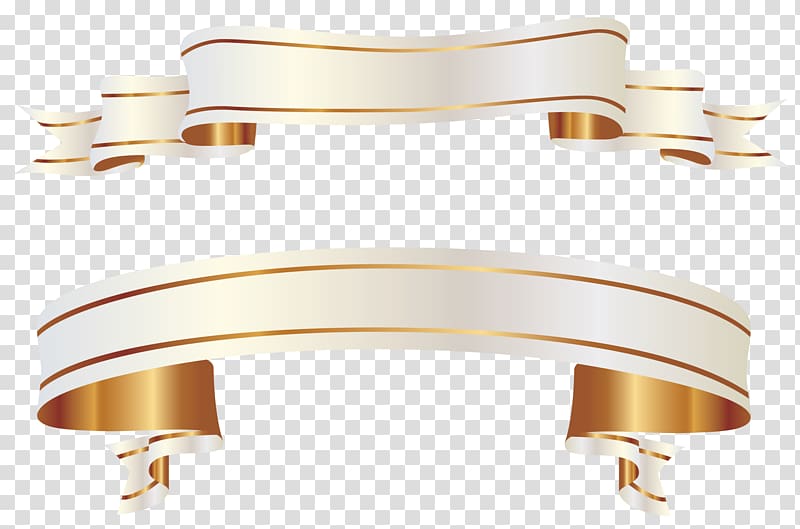 White Banners , gold ribbon scroll transparent background PNG.