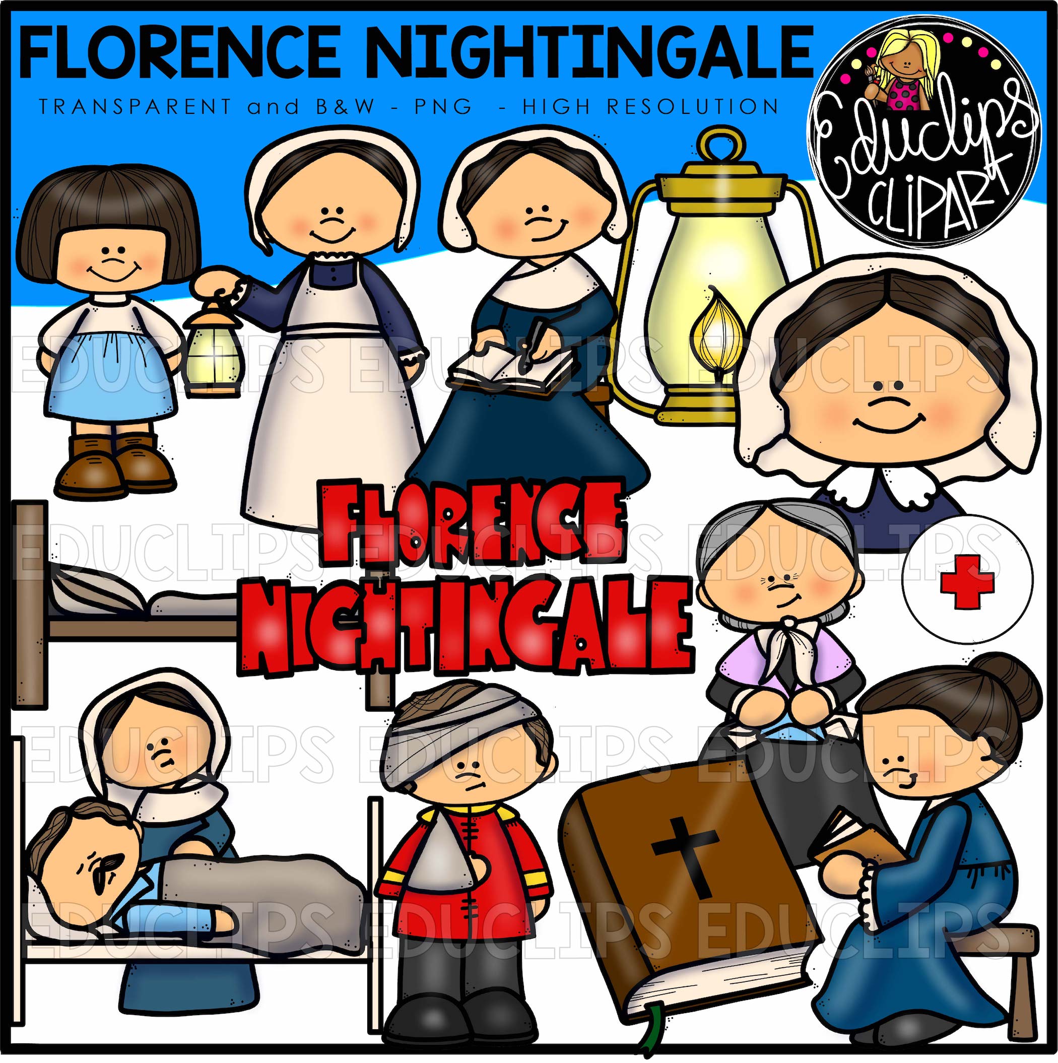 Florence Nightingale Clip Art Bundle (Color and B&W).