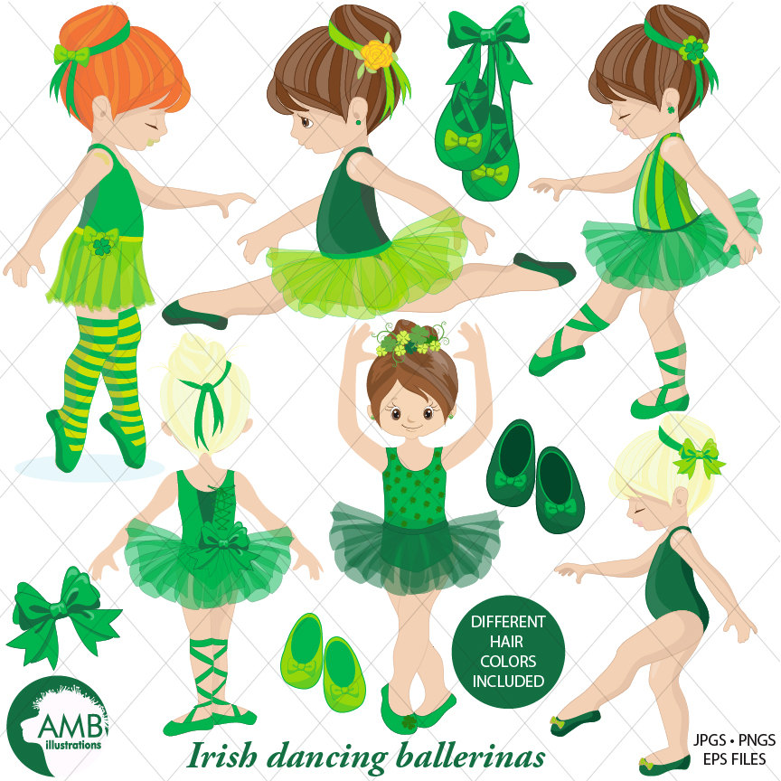 Irish Ballerina clipart, Irish Ballet clipart, irish dancers, girl dancing,  commercial use, instant download, AMB.