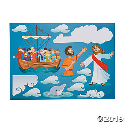 Jesus & Peter Walk on Water Mini Sticker Scenes.