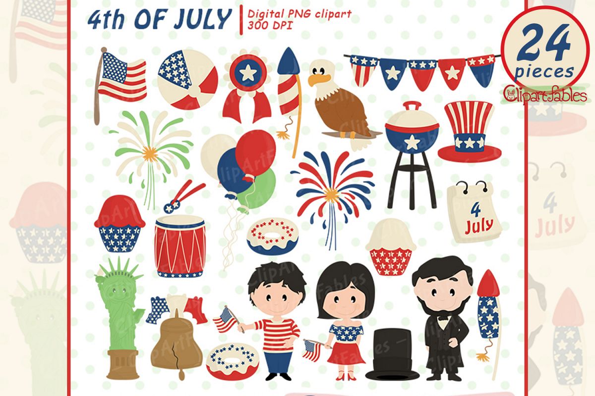 Happy INDEPENDENCE Day clipart, 4th of JULY clipart, USA art.