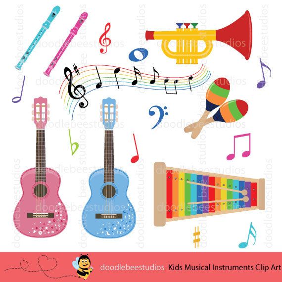 Colorful Musical Instruments Clipart, Kids Musical Instruments Clip.