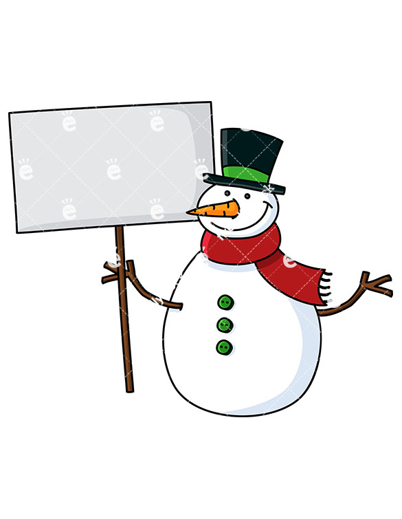 A Smiling Snowman Holding A Blank Sign.