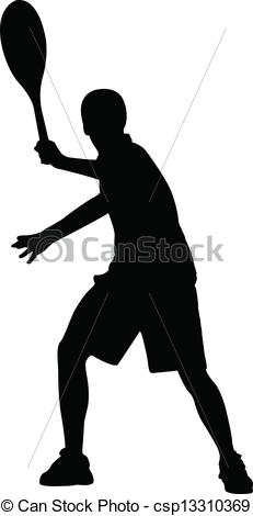 Clip Art Vector of Silhouette of tennis player, vector csp13310369.