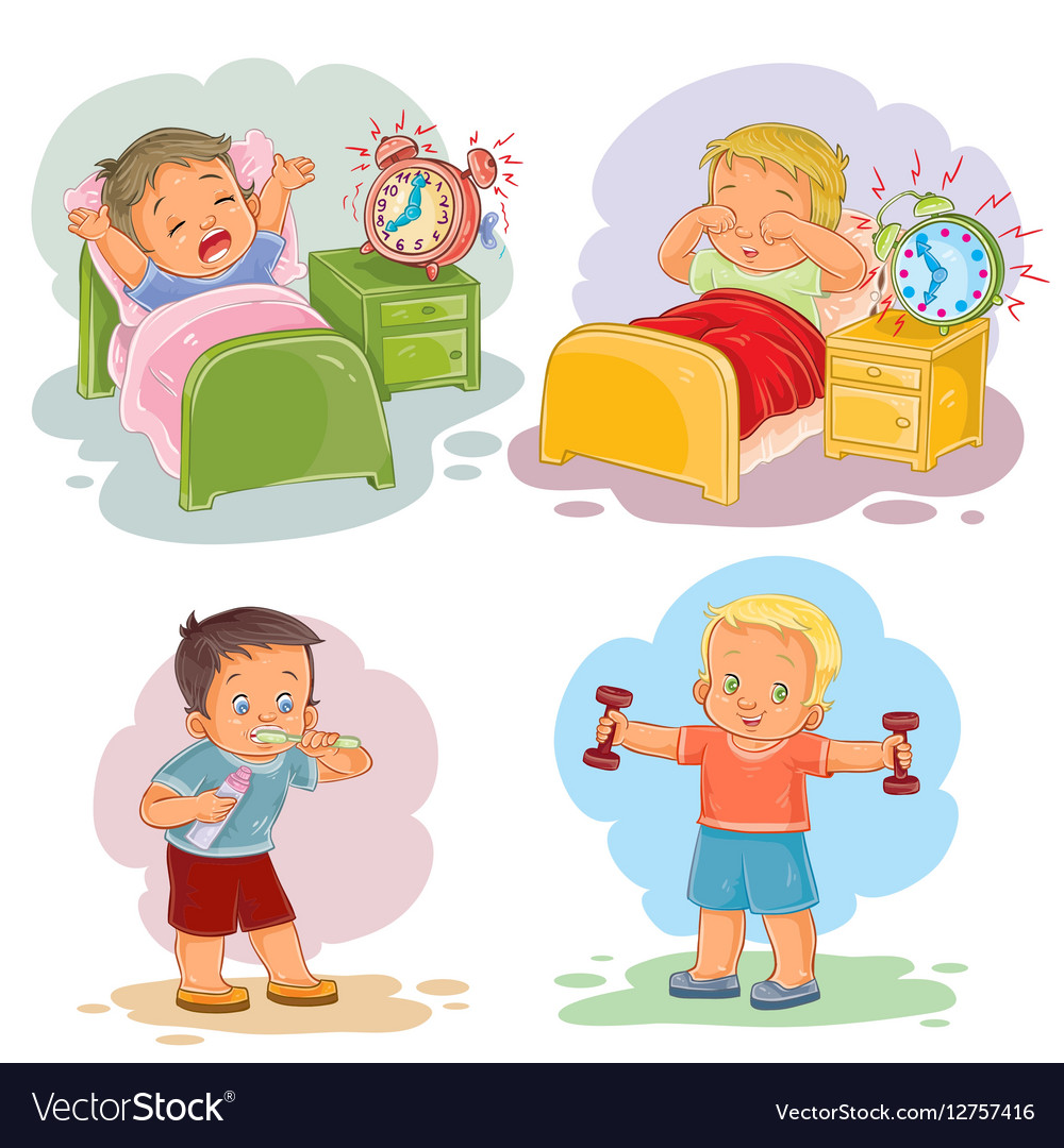 Clip art of little children wake up.