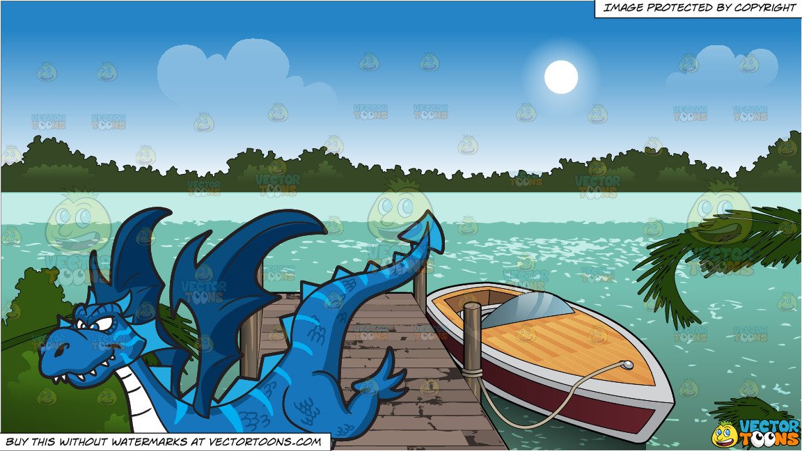 A Cool Looking Dragon and A Boat Tied Up To A Dock Background.