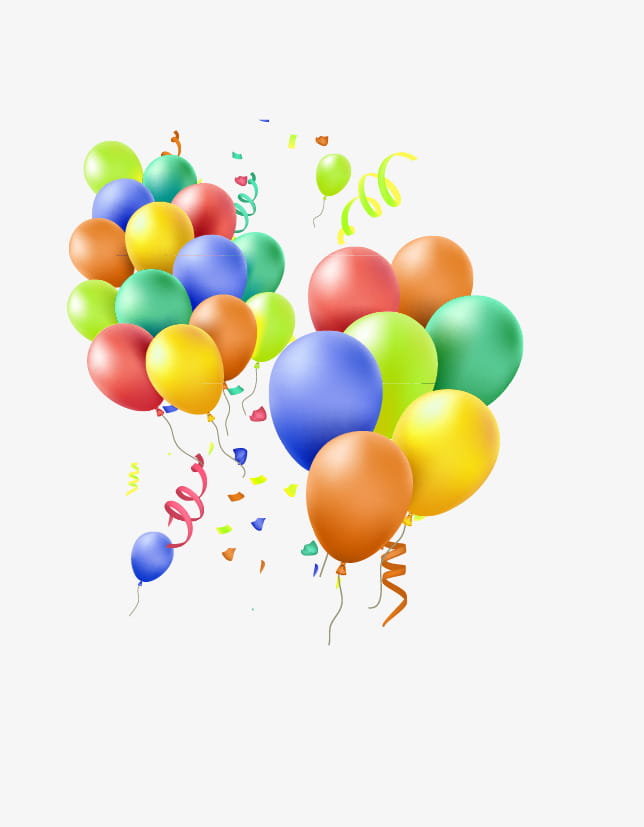 Colorful balloons streamers PNG clipart.