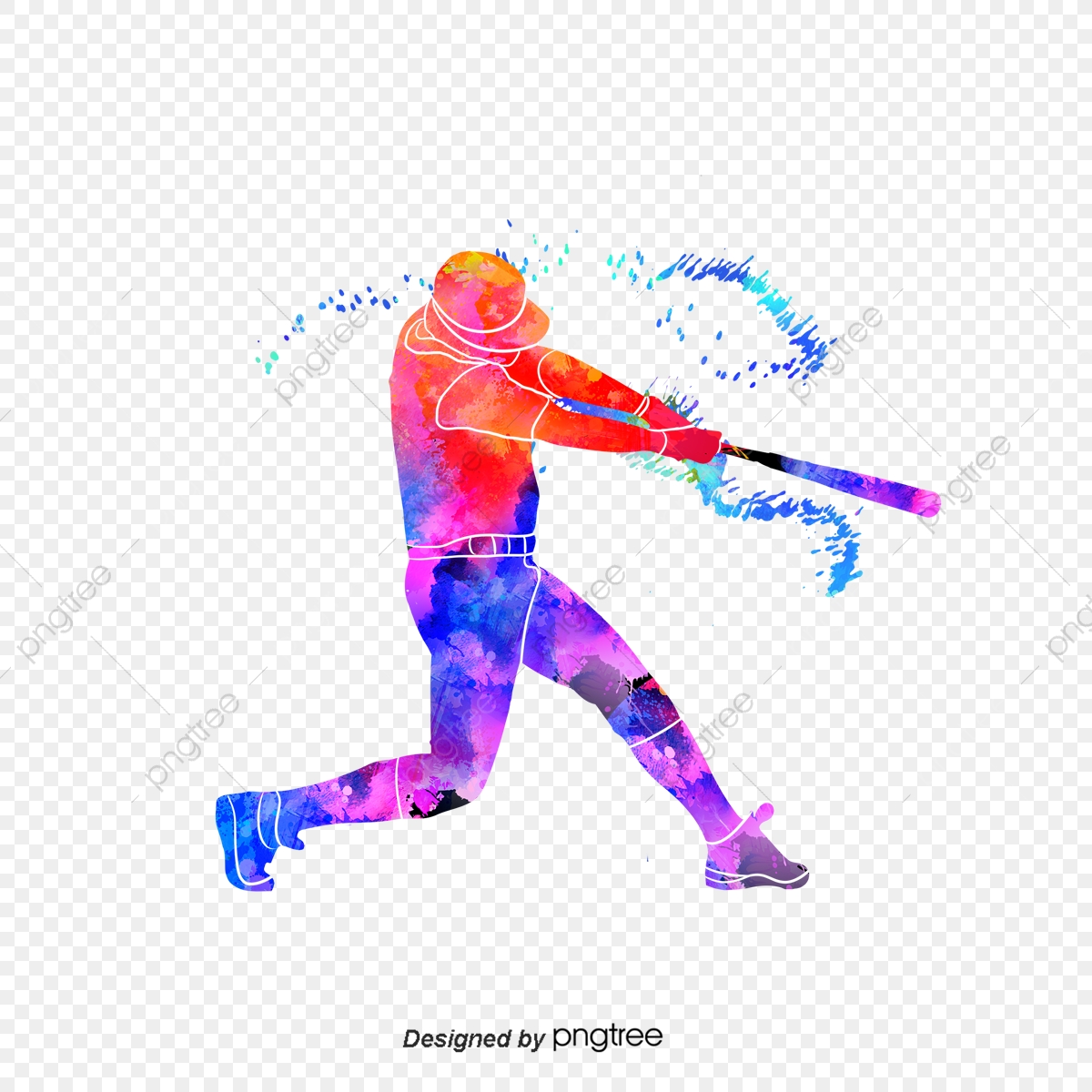 Brilliant Silhouettes Of Creative Baseball Players, Multicolored.