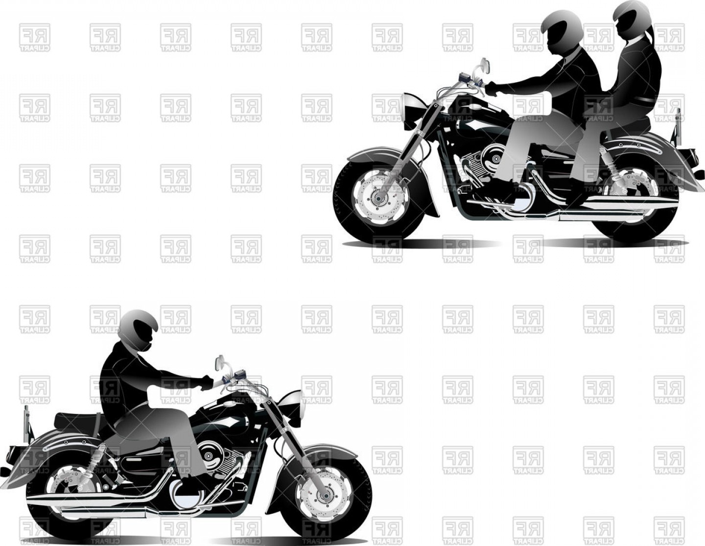 Motorcyclists On Chopper Motorcycle Bikers Vector Clipart.