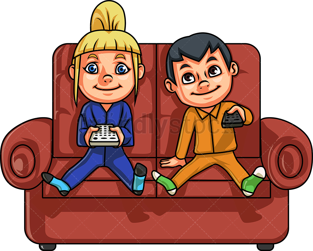 Tv Brother And Sister Watching Vector Cartoon Clipart Png.