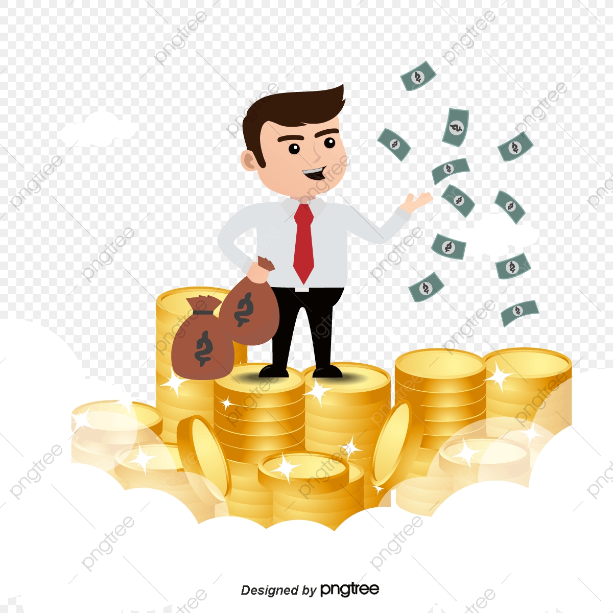 Happy Businessman With Money Vector, Businessman Clipart, Money.