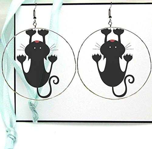 Amazon.com: Hanging Clinging Cat Silhouette Dangle Drop Hoop.