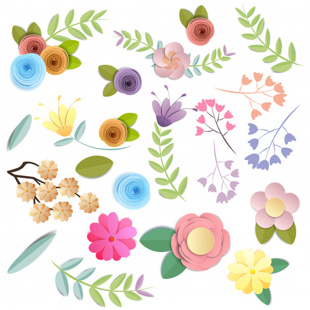 Fleurs en papier craft, bouquet floral festif, clipart.