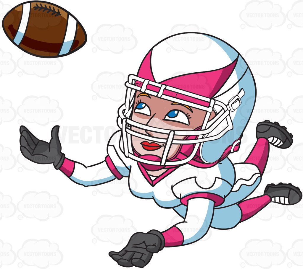 A Female Football Player Catching The Ball Cartoon Clipart.