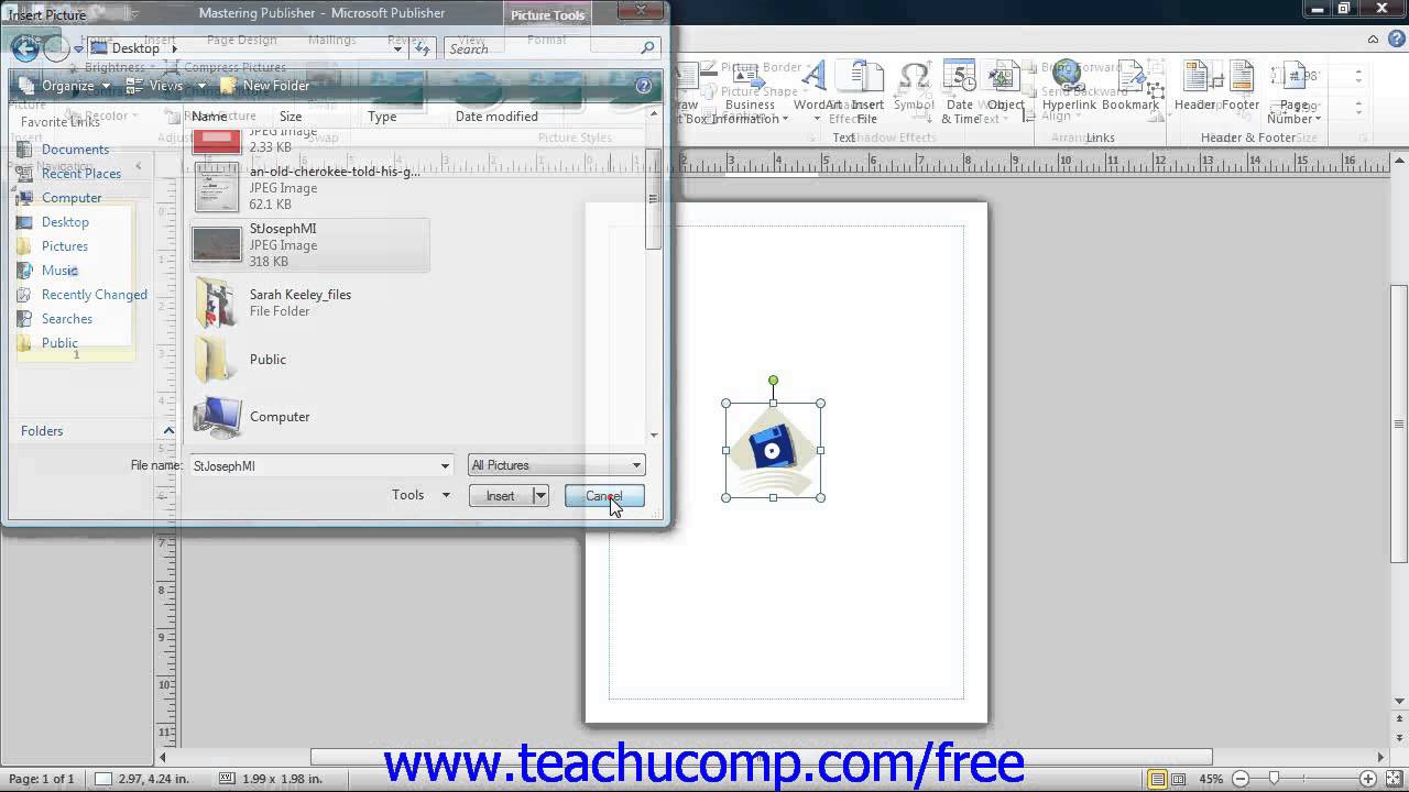 Publisher 2013 Tutorial Inserting Clip Art and Pictures Microsoft Training  Lesson 3.8.