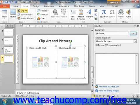 PowerPoint 2010 Tutorial Inserting Clip Art and Pictures Microsoft.