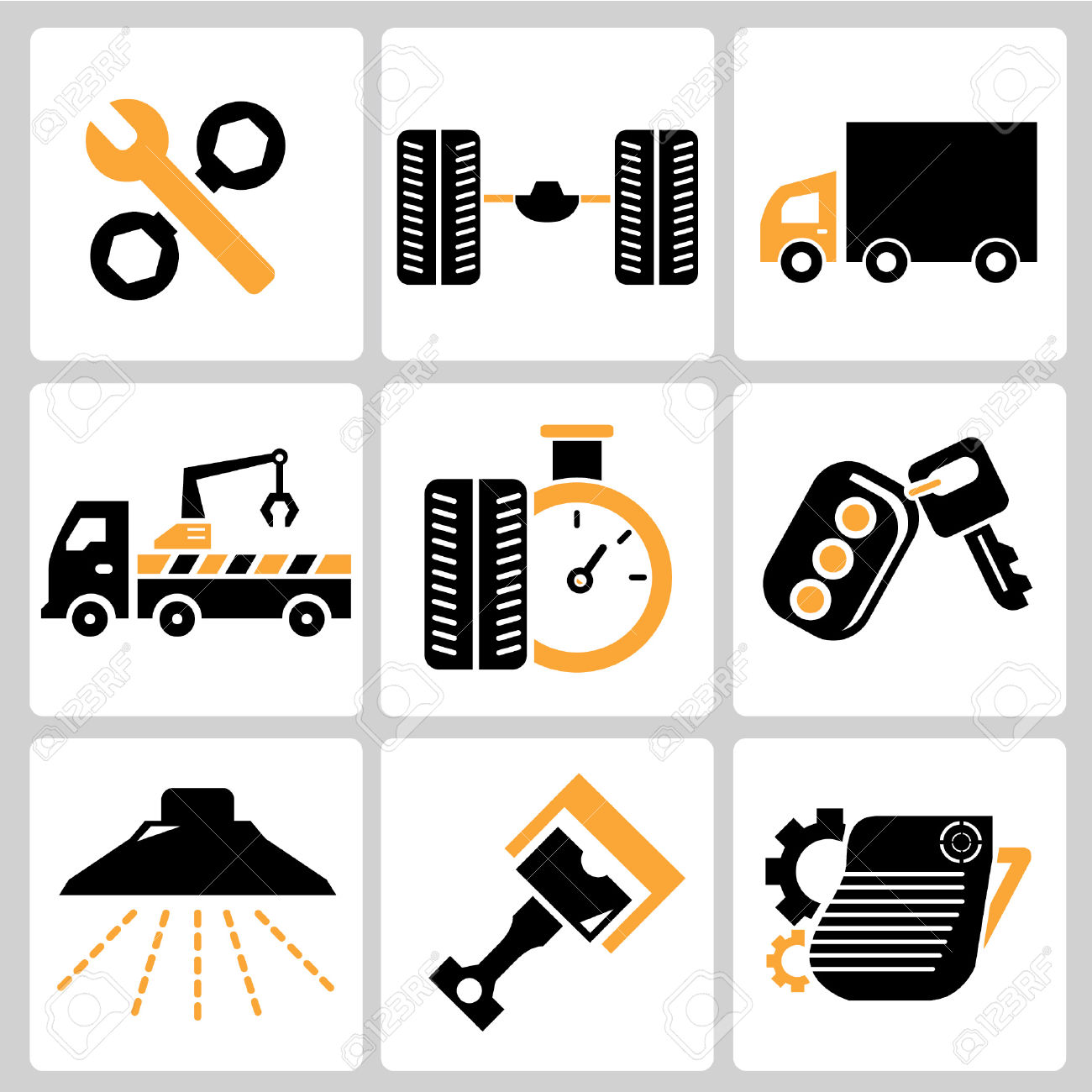 Garage Icons, Auto Service Icons, Car Parts Royalty Free Cliparts.