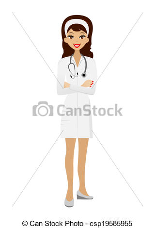 Clipart Vector of young woman doctor on white background, vector.