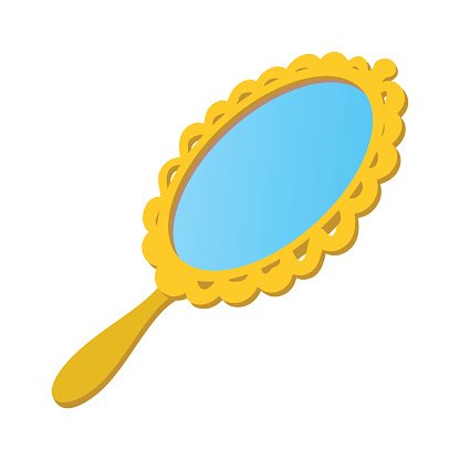 Vintage hand mirror cartoon icon Clipart Image.