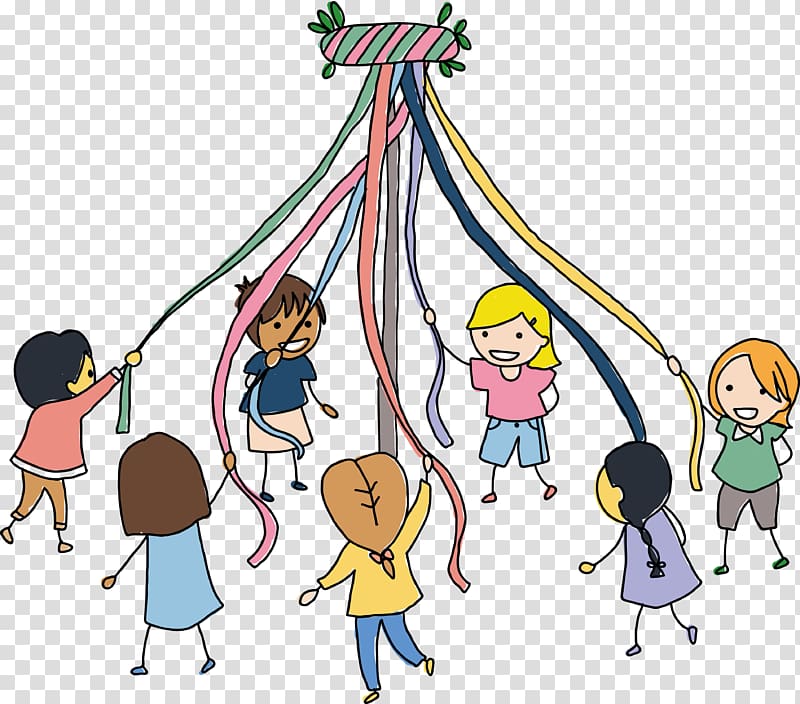 Maypole Child Dance Illustration, Children are transparent.