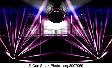 Stock Illustration of Night club colorful lights and disco balls.