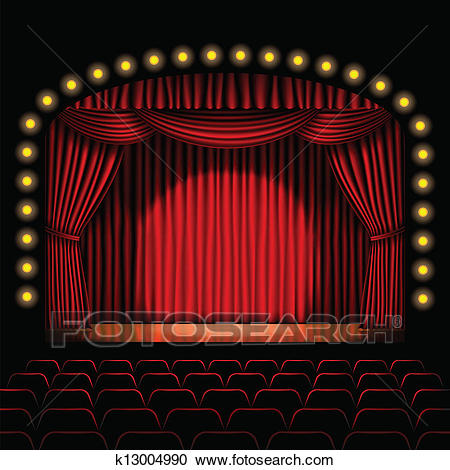 Stage with red curtain Clipart.