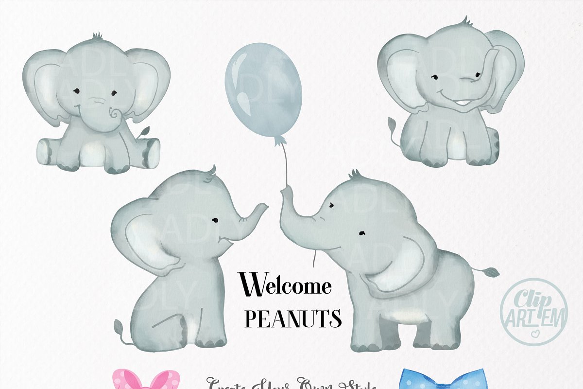 Peanut Elephant clipart with bow tie.