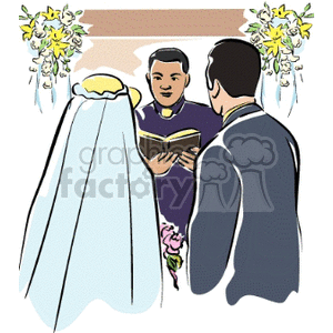 Couple getting marriage by a priest. clipart. Royalty.