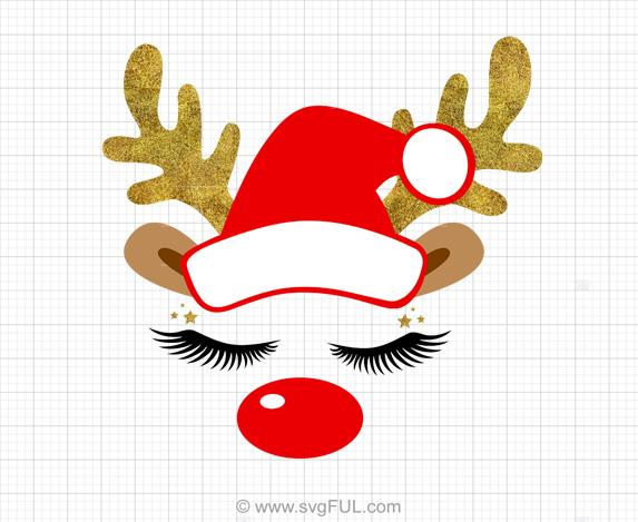 Glitter Reindeer Face Christmas Svg Clipart.