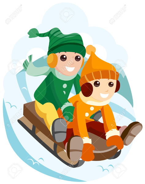 Children Sledding Clipart.