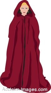 Clip Art of a Woman Wearing a Hooded Cloak.